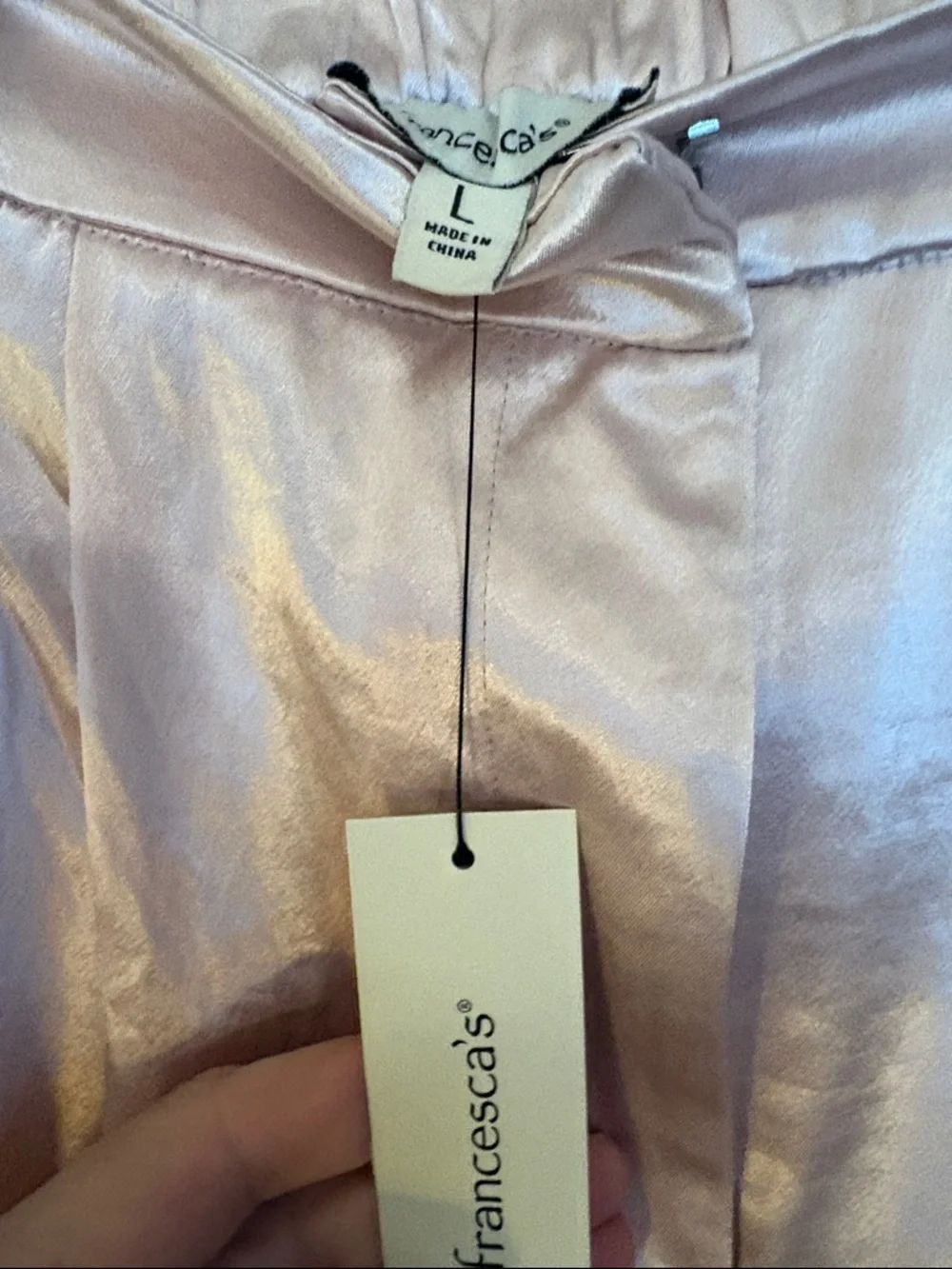 Francesca's Shimmery Light Blush Satin pants size large brand new with tags - Picture 2 of 8